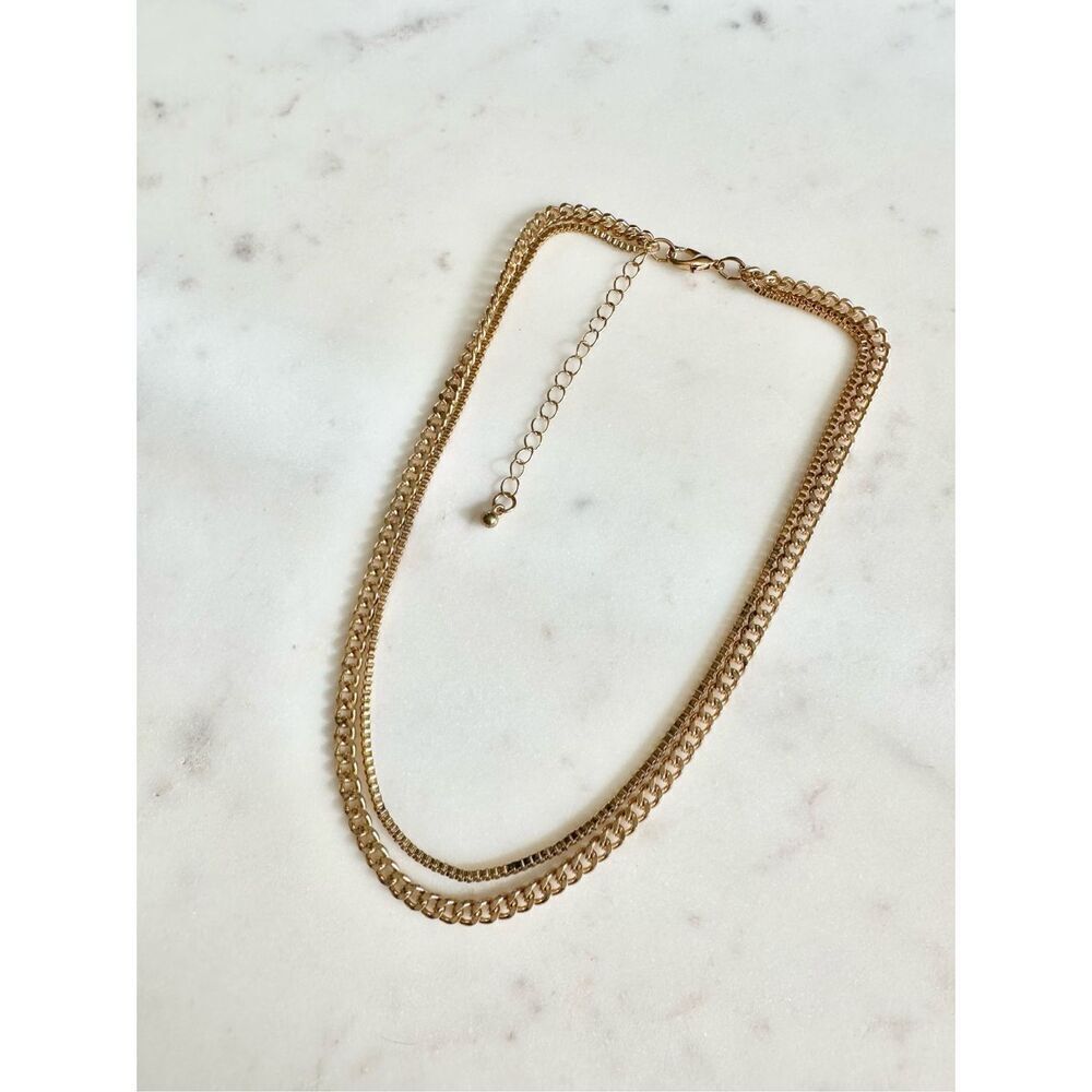 Double gold color chain-link necklace ￼